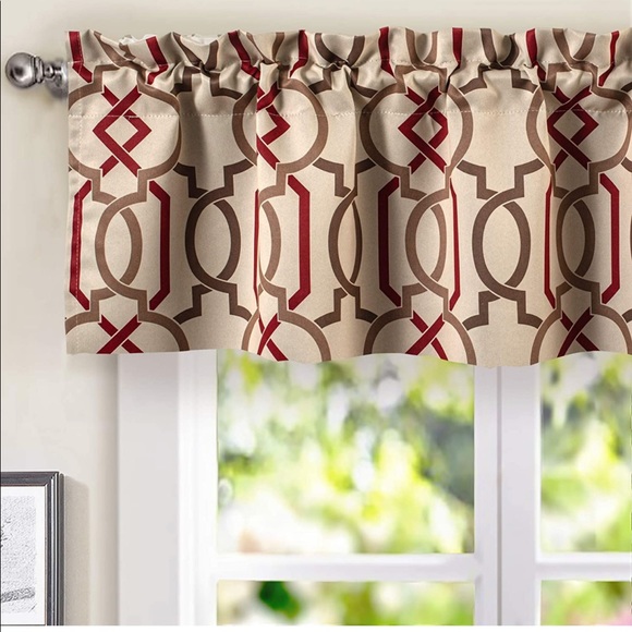 Geometric Trellis Pattern Window Curtain Valance Rod Pocket 52”x14” Red - Picture 8 of 9